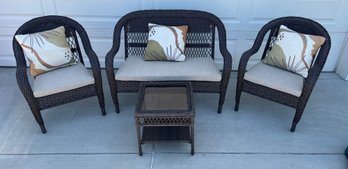 Stylewell Faux Wicker 4 Piece Patio Set With Glass Top Table, Love Seat, Two Side Chairs, And Covers