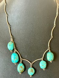 Sterling Silver And Turquoise Drop Bead 16 Inch Necklace