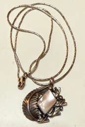Navajo Sterling Silver And Pink Mother Of Pearl Pendant W 20 Inch Sterling Necklace -