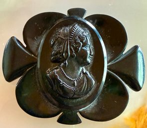 Victorian Antique Bakelite French Cameo Mourning Brooch C Clasp