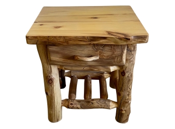 Natural Wood Rustic Single Drawer Side Table