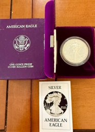 1986S US Mint One Ounce Proof American Eagle Fine Silver Coin In Original Box With Paperwork
