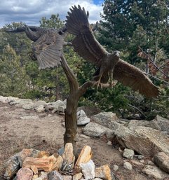 Vintage Life Size Bronze 5 Foot Double Eagle Sculpture With Base