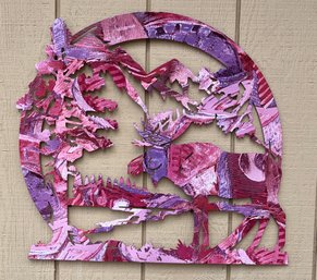 24' Rustic Pink Moose And Tree Wall Hanging