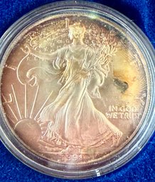 1991 One Ounce Fine Silver Walking Liberty One Dollar Coin Proof In Original Box