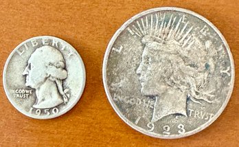 1923S Liberty Silver Dollar And 1950D Silver Quarter