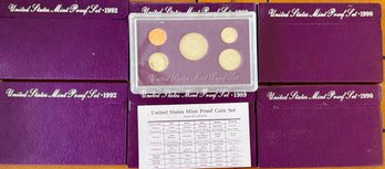 (2) 1989, (2) 1990, And (2) 1992 US Mint Coin Proof Sets With Paperwork