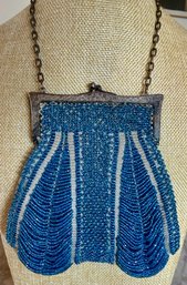Art Deco Antique Teal Seed Bead Bag Purse Lewis