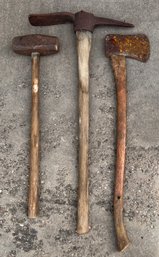 Vintage And Antique Wood Handle Pickaxe, Axe, And Sledgehammer 12 Arwood