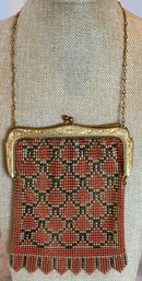 Whiting And Davis Art Deco Antique Metal Mesh Enamel Bag Purse