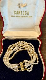 Vintage Carioca 14k Gold Diamond And Pearl 7 Strand Bracelet
