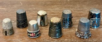 Lot Of Vintage Thimbles - (3) Sterling Silver, Mother Of Pearl And Abalone, Silver Plate