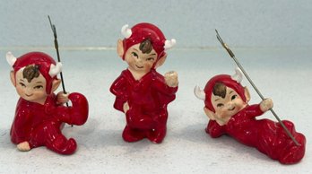 Vintage Rare Lefton Little Devil Trio - (2) With Pitchforks