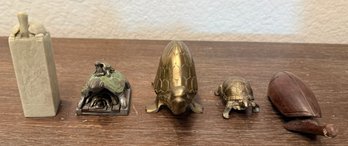 Metal Chinese Bronze Statue Of Longevity Nesting Turtles, Brass Turtle, Hand Carved Stone Stamp Turtles