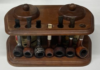 Vintage Tobacco Pipe Stand With (7) Assorted Pipes (as Is)