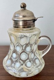Antique Coinspot White Opalescent Glass Syrup