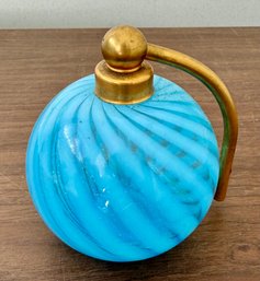 Art Deco Antique Blue Glass Swirl Devilbiss Gold Plate Cologne USA
