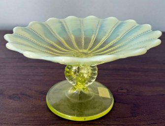 Antique Original Northwood Beaded Panel Compote Vaseline Opalescent Uranium Glass
