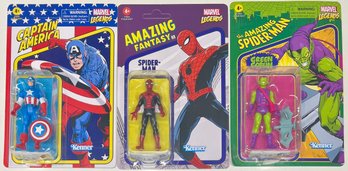 (3) Hasbro Kenner Marvel Legends Figurines - Captain America. Spider-man, & Green Goblin