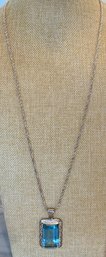 Stunning Large Square Blue Topaz Pendant W 32 Inch Sterling  Silver Chain 45.45 Grams