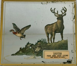 Antique Espeen Pine Bluffs Wyoming Painted Advertising Mirror