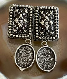 (29.3 Grams (2) Pairs Of Sterling Silver Handmade Clip On Earrings