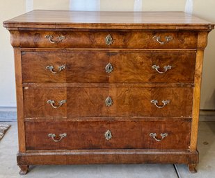 Vintage Biedermeier 4 Drawer Burl Walnut Dresser With Locks