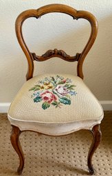 Oak Victorian Side Chair With Needlepoint Seat And Cabriole Legs - Pickup Sunday Fort Collins