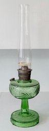 Antique Aladdin Green Glass Oil Lamp With Original Aladdin Hurricane