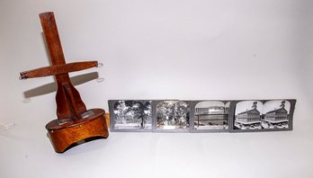 ANTIQUE BIRDSEYE MAPLE  STEREOSCOPE WITH FOUR 3D STEREOGRAPH CARDS