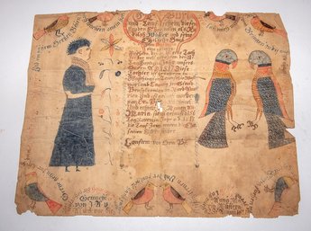 1817 Pennsylvania German Birth & Baptismal Certificate With Human Figure
