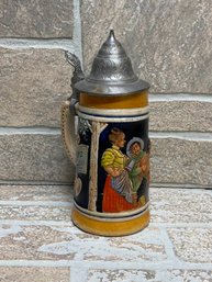 Vintage German Lidded Beer Stein Ceramic & Pewter Lid Western Germany 0.25L
