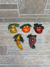 Vintage Anthropomorphic Fruit Wall Plaques Set (5)  Chalkware / Resin Kitchen Decor