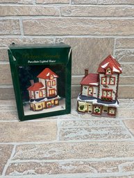 Dickens Keepsake Porcelain Lighted House Red Rose Bakery Chocolate Shoppe W/ Box