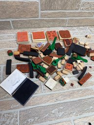 Large Lot Of Wooden Rubber Stamps W/ Ink Pads & Rollers  Craft & Scrapbooking Assortment