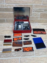 Vintage Manual Label Maker Kit W/ Letters, Plates & Case  Embossing Stamp Set