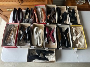 Womens Shoe Lot  Heels, Flats & Dress Shoes  Neutral, Black & Red Tones  Multiple Pairs W/ Boxes