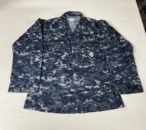US Navy Working Uniform Digital Blue Shirt Jacket Unsure Size