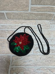 Sequin Beaded Poinsettia Change Purse