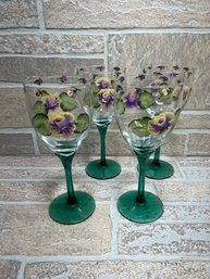 Hand Painted Set Of 4 Wine Glasses