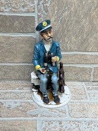 Porcelain Figurine Sea / Ship Captain By D'Arte (French)  Binoculars  Wheel 9'