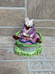 Annaco Creations Whimsiclay MUSICAL HEART CAT TRINKET BOX By Lacombe