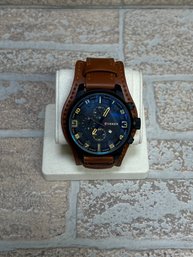 Curren M.8225 Men's Chronograph Watch  Black Case / Blue Dial / Brown Leather Strap