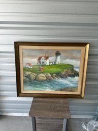 Mildred G. Hartson Original Watercolor  Nubble Light York Harbor Maine Framed Coastal Scene