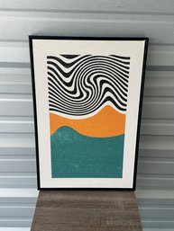 Modern Abstract Framed Wall Art  Black, Orange & Teal Geometric Design (Approx. 24' X 16')