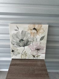 Floral Canvas Wall Art  Soft Neutral Flower Painting  Approx. 16' X 16'