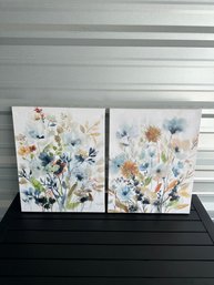 Set Of 2 Floral Canvas Wall Art Paintings  Watercolor Style Botanical Prints  Approx. 16 X 20