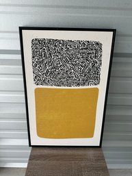 Modern Abstract Framed Wall Art  Black & White Pattern W/ Gold Panel (Approx. 24' X 16')