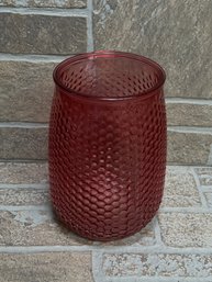 Textured Red Glass Vase / Hurricane Candle Holder  Honeycomb Pattern  Modern Decor