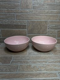 Set Of 2 Pink Polka Dot Ceramic Bowls  Matceramica Portugal Hand Painted